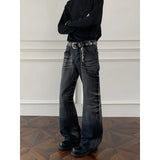 Riolio  Mens Straight Leg Jeans Business Casual Vintage Blue Denim Pants for Middle Aged Man Classic Fit man trousers