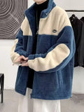Riolio Thiened Lamb Velvet Jaet for plus Size Men Winter Warm Loose Fit Faionable Youth Zipper Closure  Color Casual Coat