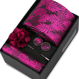 Riolio  Men Necktie Flower Pin Set With Box Luxury Necktie Handkerchief Brooch With Cufflinks Set Gift Box Wedding Men Suits Gravatas