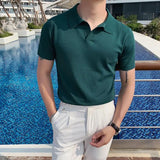 Riolio  Men V Neck Polo T Shirt Korean Fashion Polo Shirts Short Sleeve Casual Soild Top Slim Social Shirts Ice Silk T-Shirts Streetwear