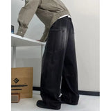 Riolio  American hip-hop men and women trendy personalized washed curved knife jeans couple retro loose Harajuku wide leg casual pants