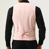 Riolio  Men Vest Pink With Black Lapel Waistcoat For Wedding Birthday Business Banquet Work Set Men Suit Vest