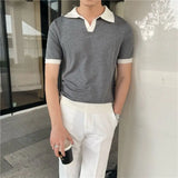 Riolio Summer Lapel Breathable Short Sleeve Temperament Men's Clothing Slim Korean Version Solid Color Trend Knitted POLO Shirt
