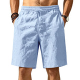 Riolio  Men Linen Blend Elastic Waist Drawstring Casual Beach Shorts