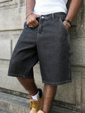 Riolio  Men's Summer Black-Grey Loose Baggy Denim Shorts