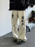 Riolio  American high street men and women trendy personalized graffiti straight leg jeans couple spring and autumn loose casual pants