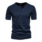 Riolio 100% Cotton Henley Collar T Shirt Men Casual High Quality Summer Short Sleeve Mens T Shirts Fashion Basic T-shirt Male