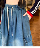 Riolio  Cargo Jean Loose Wide Leg Workwear Jeans Elastic Waist Men and Women Spring Autumn Faion Brand Waed Out Trousers Straight Cut