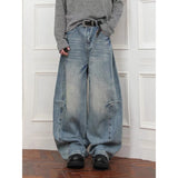 Riolio Blue Men's Jeans High Waist Vintage Design Hip Hop Straight Baggy Denim Pants Street Y2K American Style Wide Leg Denim Trouser