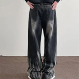 Riolio New Gradient Straight Jeans For Men Y2K Vintage Tie-dye Wash Denim Trousers Black High Street Baggy Jean Pantalones Hombre