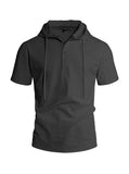 Riolio  Men's Linen Blend Hooded Polo Shirt Summer Casual Short Sleeve Solid Beach T-shirt