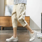 Riolio  Men Cotton Linen Summer Thin Loose Pure Cotton Sports and Casual Crop Trousers