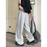 Riolio Men Spring Casual Sweatpants Elastic Waist Straight Wide Leg Joggers Plus Size Solid Color Minimalist Patchwork Comfort Pants