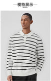 Riolio New American Trendy Men Polo Neck Sweaters Light Luxury Striped Knit Long Sleeve Pullover Tops High Quality Loose Knitwear M-3XL