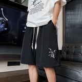 Riolio  Embroidered Casual Men Summer Ice Silk Thin Loose Straight Five-point Suit Pants