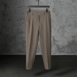 Riolio New Fashion Male Suit Pants Light Luxury Draped Cropped Button-down Business Casual Pants Premium Slim-fit Elegant Dress Trouser