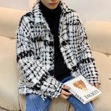 Riolio Autumn Winter Men's Thiened Plaid Velvet Jaet Small Fraance Sle Outerwear Youth Trendy Long Sve Loose Fit Coat