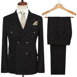 Riolio  Autumn Winter Double-Breasted Thick Stripes Suits for Men Slim Fit 2 Piece Set Blazer Pants Office Smart Casual Wedding New