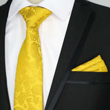 Riolio  Newest Tie Set 8CM Mens Necktie Handkerchief Neck Ties Sets For Man Yellow Color Plaids Stripes Jacquard Cravat Business Party