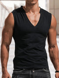 Riolio  Fashion Sleeveless Tee Tops Summer Men Solid Color Casual Tank Top Clothes Mens Loose V Neck Vest Pullovers Male Streetwear