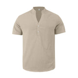Riolio  Single-layer solid color breathable stand-up collar short-sleeved shirt men's fashion simple solid color shirt