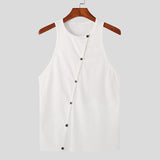Riolio Irregular Button Down Solid Color Tank Tops Men Casual Sexy Tight O Neck Sleeveless Cardigan Tees Vintage S-5XL Summer