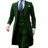Riolio  3 Pieces Jacket+Vest+Pant New Arrivel Long Coat Designs Chinese Green Men Suit Gentle Tuxedo Prom Blazer