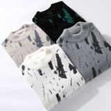 Riolio  Men's Fashionable Personality Graffiti Half Turtleneck Thickened Sweater Knitted Thread