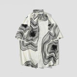 Riolio  New Korean Fashion Design Irregular Shirt Men Texture Pattern Loose Short Sleeve Summer Silky Drape Non-ironing Lapel Shirt