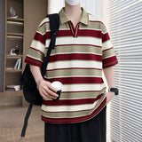 Riolio  Versatile Top Summer Polo Shirt Fashion Stripes Trendy Fit Stylish Comfortable High-Quality Daily Soft Lightweight Men's T-Shirt