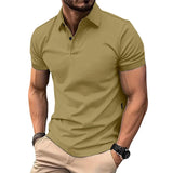 Riolio  Summer Men's Solid Color Polo Shirt Short Sleeve Turn Down Collar Smart Casual Polos Men Streetwear Sports Jogging Tees Tops Man