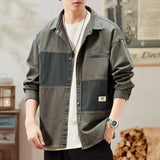 Riolio  American Retro Workwear Spring Men's Long Sleeve Trendy Casual Loose Patchwork Shirt Coat