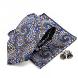 Riolio  New Men's Polyester Tie Pocket Square Cufflink Set Green Wine Red Brown Paisley Flower Necktie Business Party Accessories Gifts