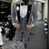 Riolio  Elegant 3 Piece Men's Velvet Tuxedo Suit Slim Fit Peak Lapel Blazer Vest And Pant Set for Business Wedding And Party