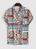 Riolio Shirts for Men Tribal Print Ethnic Blouses Summer Streetwear Shirt Lapel Vacation Short Sleeves Button UP Tops with Pocket