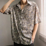 Riolio  Men's Vintage Fashion Paisley Print Luxury High Street Button Down Shirt Summer Casual Short Sleeve Loose Tops Camisas De Hombre