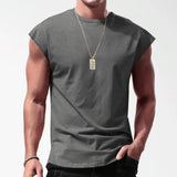 Riolio  Summer Mens Fitness Solid Color Sleeveless Top Men Breathable Sports Tank Top Fitness Running T-Shirt Tank Top