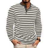 Riolio  New Men's Henley Collar Long Sleeve T-Shirts Striped Casual Button T Shirt for Men Spring Autumn Male Fashion Cotton Tees Tops
