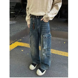 Riolio Cargo jeans men New High Street Gothic Punk Dark Trousers  Harajuku Retro Baggy Jeans Men Street Fashion Straight Leg Pants