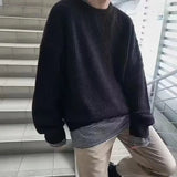 Riolio  Autumn and winter loose shoulder sweater for young men Japanese retro pineapple needle jacquard lazy round neck knit sweater