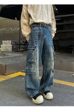 Riolio Cargo jeans men New High Street Gothic Punk Dark Trousers  Harajuku Retro Baggy Jeans Men Street Fashion Straight Leg Pants