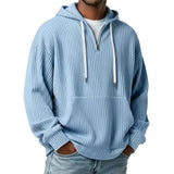 Riolio  Men's Ribbed Knit Half-Zip Hoodie Casual Oversized Pullover Sweatshirt with Kangaroo Pocket
