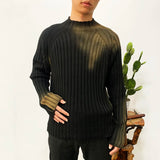 Riolio High Street Paint Graffiti Old Slim Fit Knitted T-shirt Ins Lazy Style Knitted Sweater New Fashion Tops Pullover