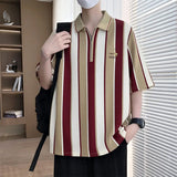 Riolio  Versatile Top Summer Polo Shirt Fashion Stripes Trendy Fit Stylish Comfortable High-Quality Daily Soft Lightweight Men's T-Shirt