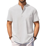 Riolio Summer Men's Cotton Linen T-Shirt Lightweight Breathable Beach Style Tees Short Sleeve Casual Hawaii Vacation Tops