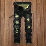 Riolio  New Men's Ripped Vintage Jeans Straight Denim Trousers Male Distressed Personalized Motorcycle High Street Spliced Jeans Pants