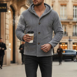 Riolio  Men's Fleece Hooded Cardigan Casual Button Up Long Sleeve Warm Knit Jacket For Daily Wear