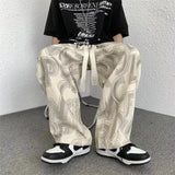 Riolio Corduroy Wide Pants Men Fashion Letters Baggy Straight Trousers Oversized Casual Bottoms Ins Vintage Male Y2K Clothes Streetwear