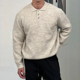 Riolio New British Retro Men Polo Neck Sweater Light Luxury Knit Loose Long Sleeve Pullover Casual Solid Color Premium Knitwear M-3XL