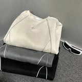 Riolio American High Street Niche Suede Short-sleeved T-shirt Men's Summer Korean Style Fashion Reflective Strip Loose T-shirt Urban